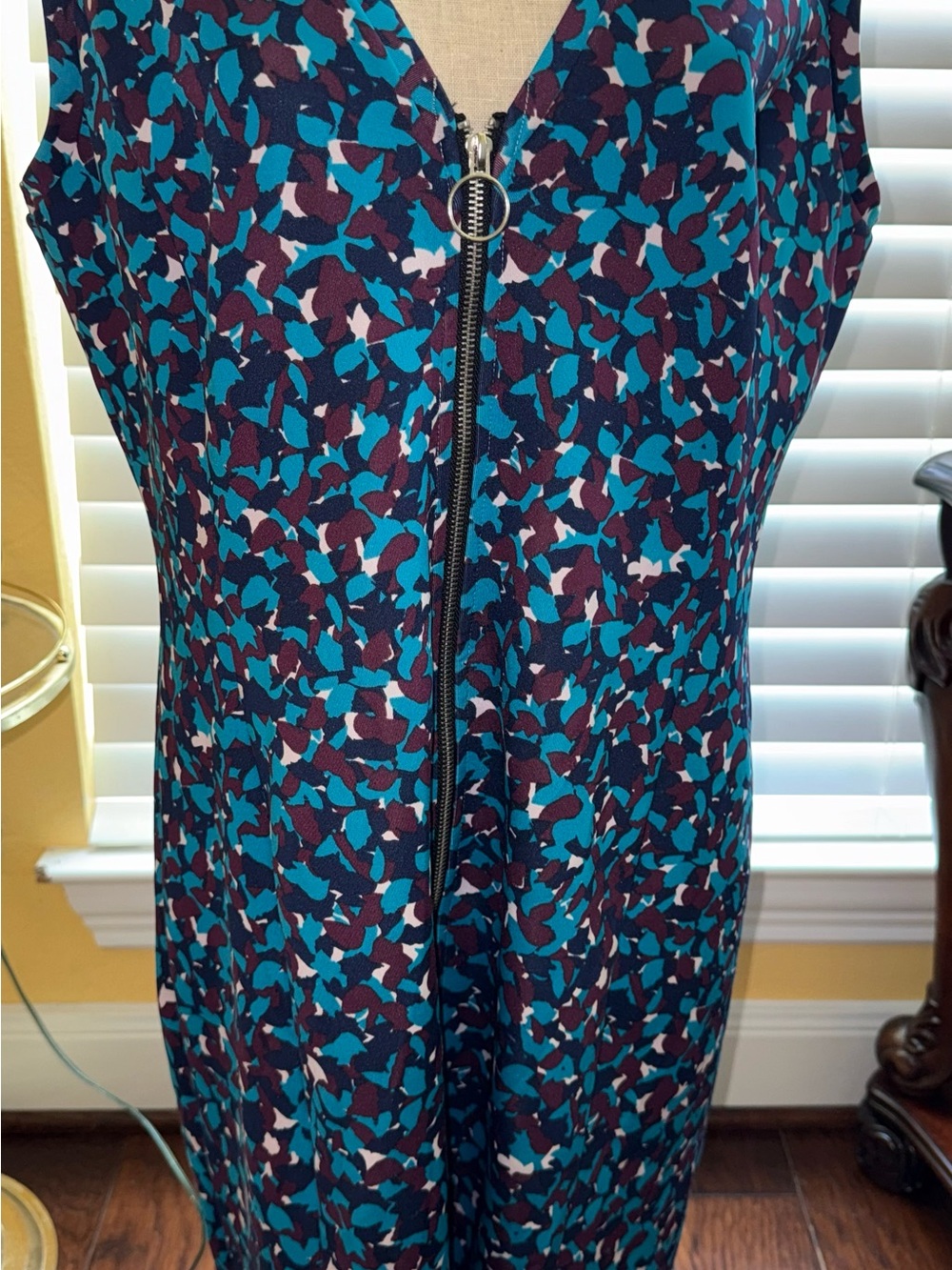 project RUNWAY Teal & Plum Abstract Zip-Front Dress XXL Stretch Material